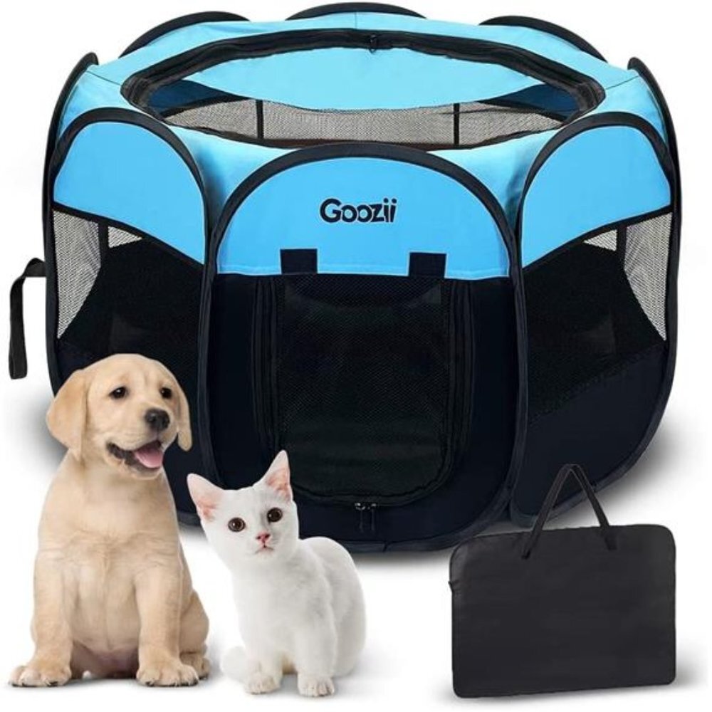 Small Dog Playpen Portable Collapsible, Small Size, Blue